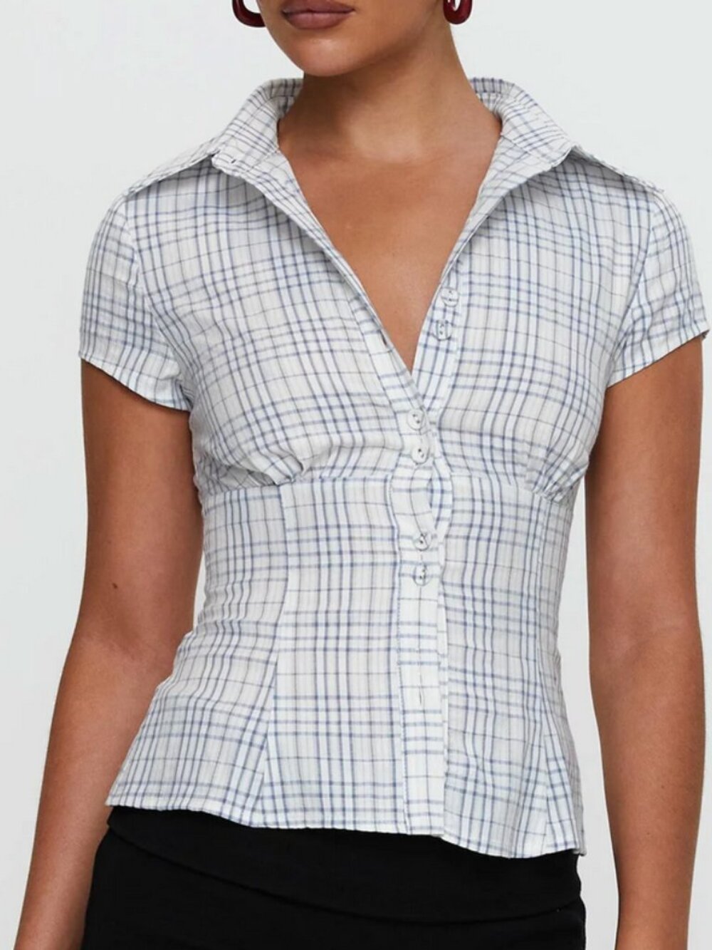 Princess Polly Cottesloe Blouse Top Blue Check, Size 0